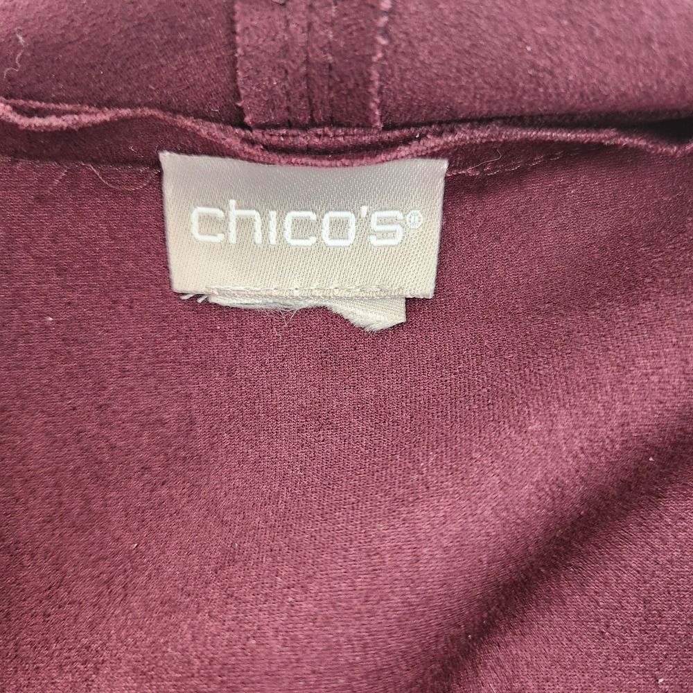 Chicos XL Faux Suede Drape Front Open Cardigan Jacket Burgundy Maroon Maroon Red - Picture 6 of 9